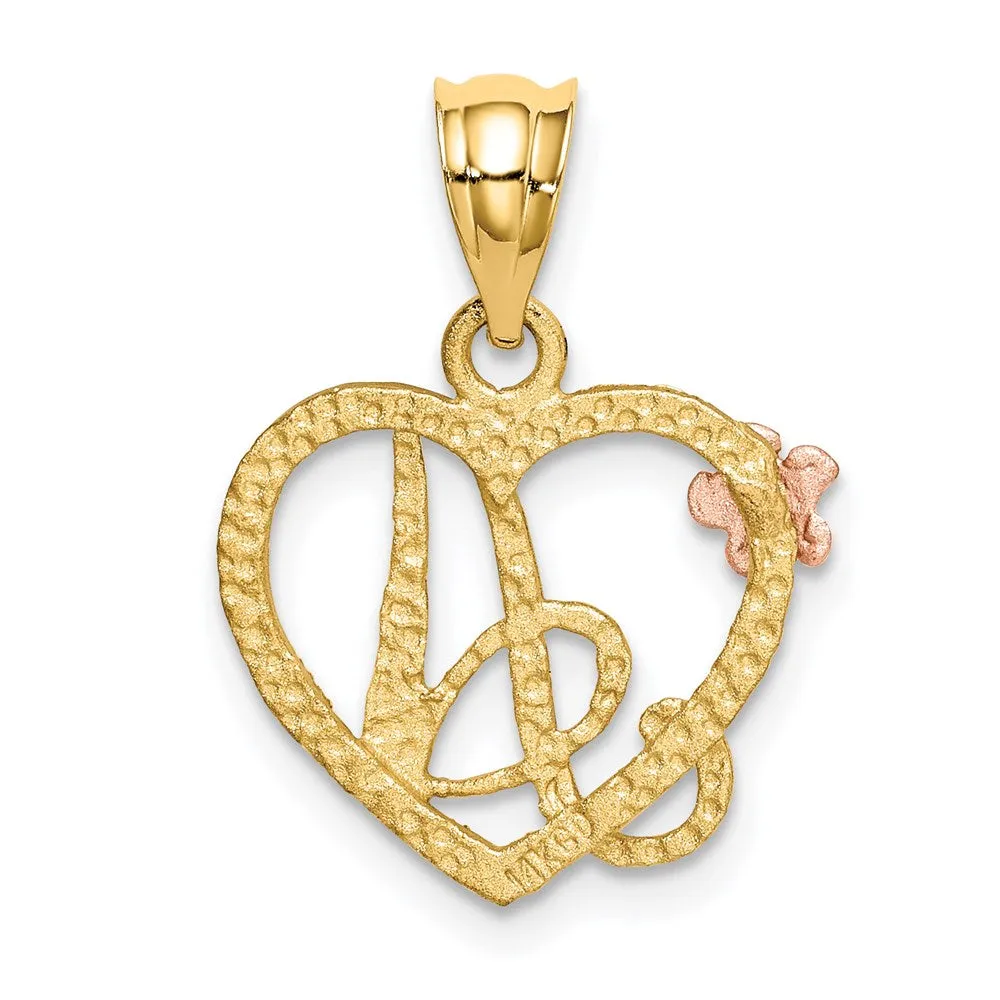 14k Two-Tone Heart Letter A Initial Pendant
