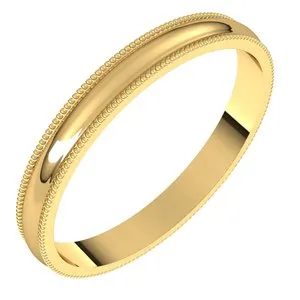 14K Yellow 2.5 mm Milgrain Half Round Light Band Size 6.5