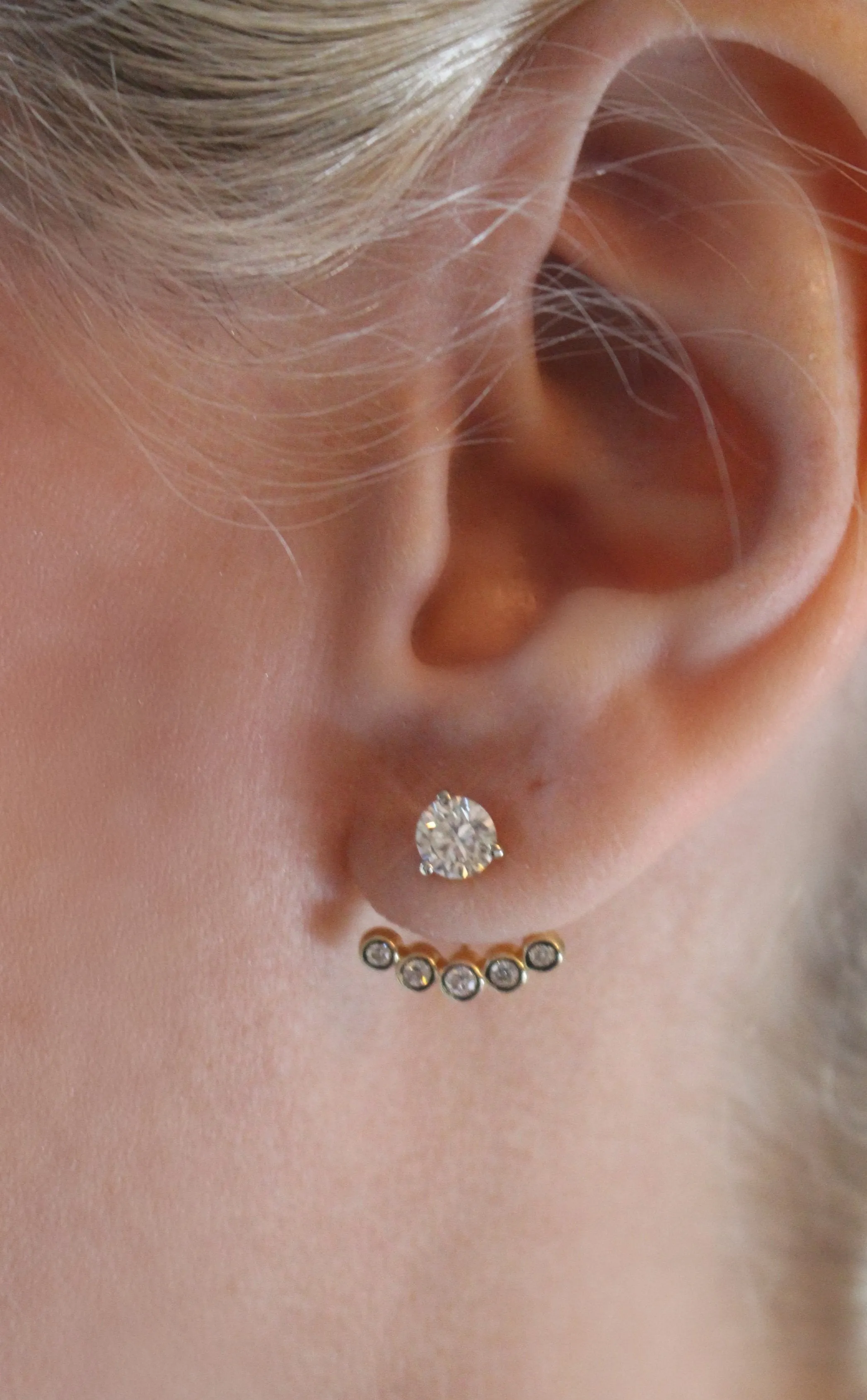 14kt Yellow Gold Diamond Curved Front Back Bezel Set Earring Jackets