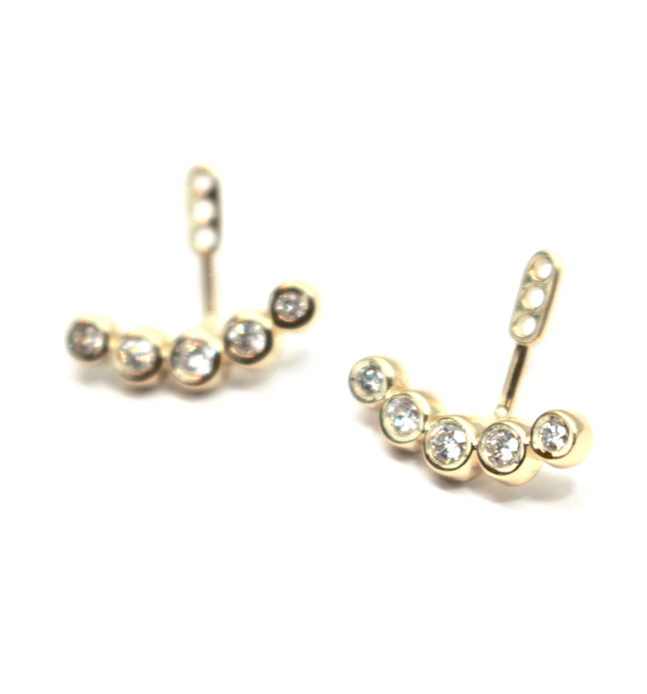 14kt Yellow Gold Diamond Curved Front Back Bezel Set Earring Jackets
