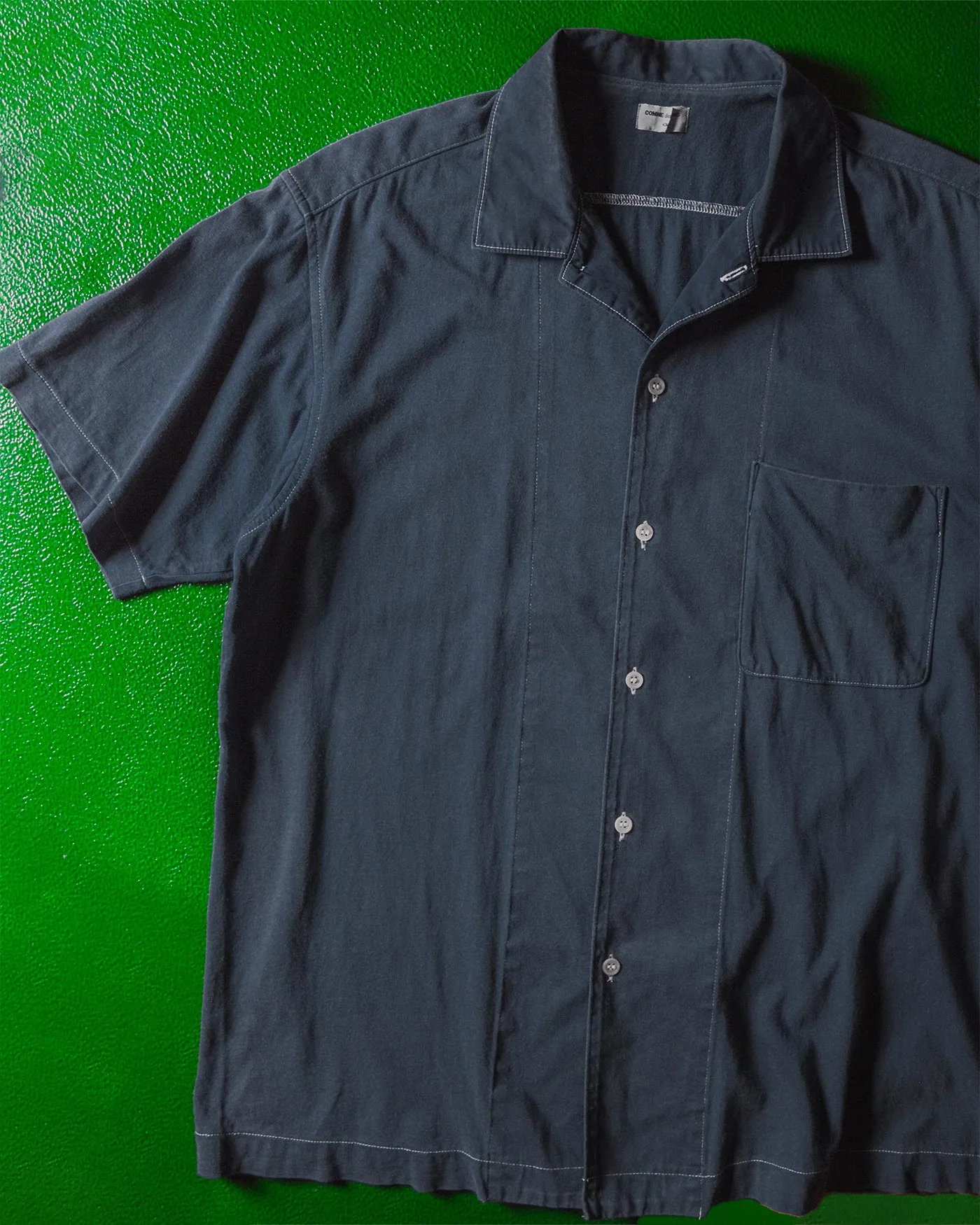 1999 Garment Dyed Navy Contrast Stitch Boxy Shirt (M~L)