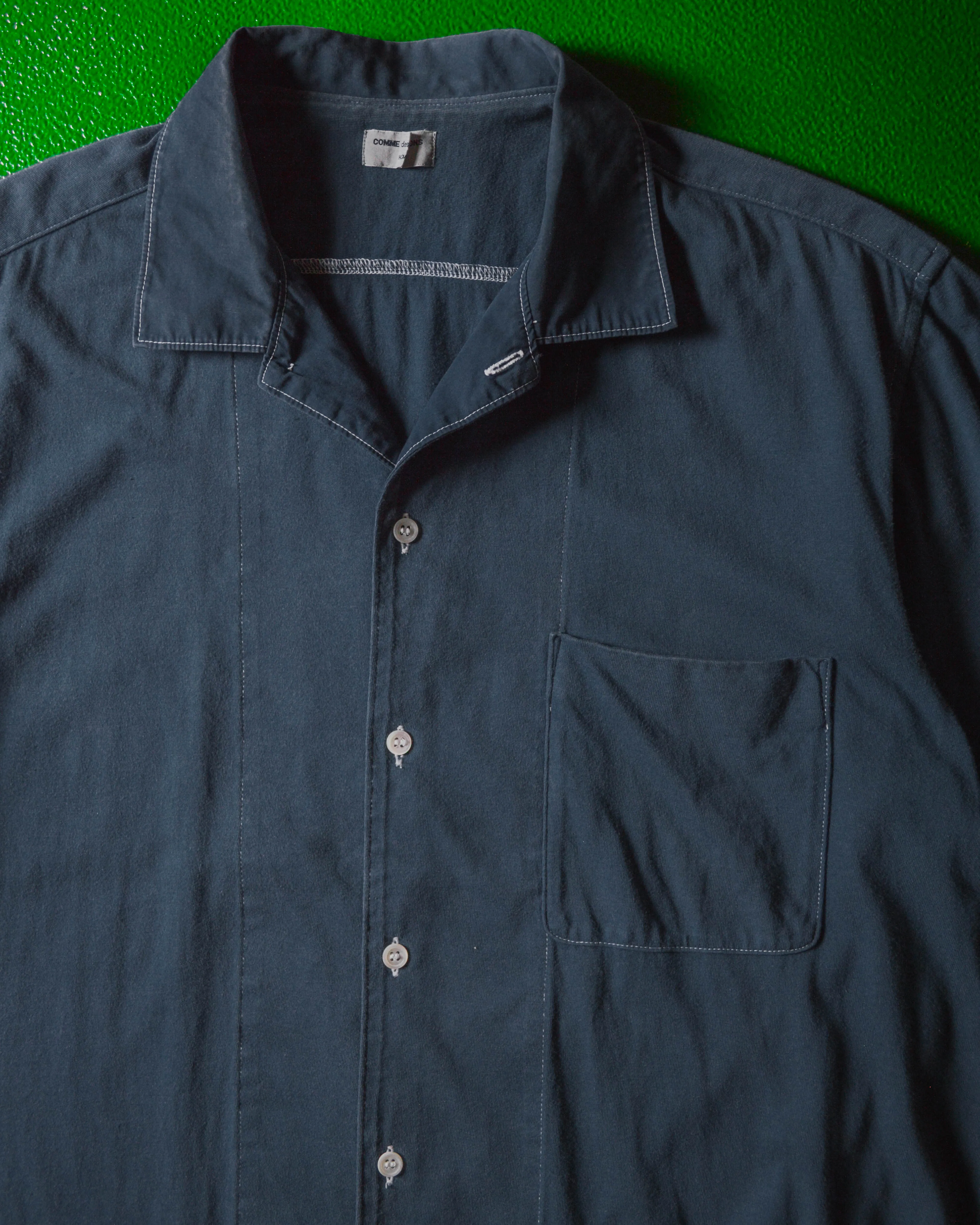 1999 Garment Dyed Navy Contrast Stitch Boxy Shirt (M~L)