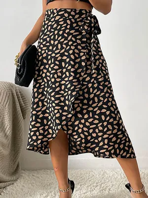A-Line High-Low Printed Split-Front Tied Waist Skirts Bottoms