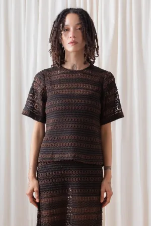 Ali Golden Crochet Woven T-Shirt in Brown/Black