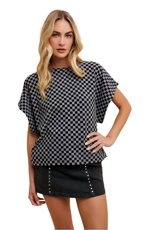 Annie Wear Checkered Round Neck Short Sleeve T-Shirt
