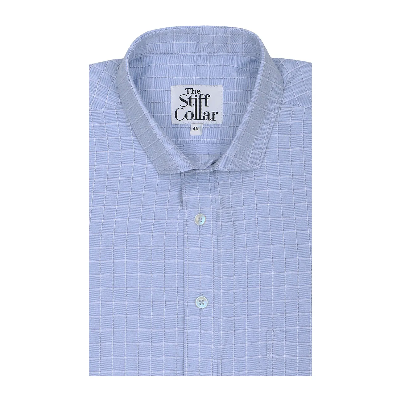 Artic Blue Dobby Windowpane Check Regular Fit Cotton Shirt