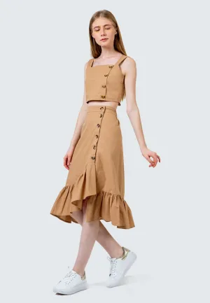 Asymmetric Hem Ruffle Skirt