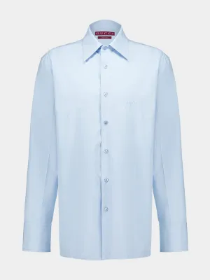 Baby Blue Cotton Poplin Shirt with Embossed Logo