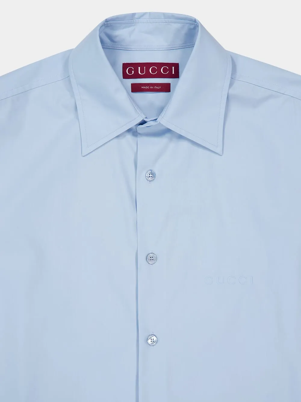 Baby Blue Cotton Poplin Shirt with Embossed Logo