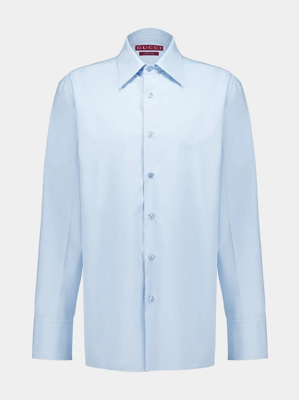 Baby Blue Cotton Poplin Shirt with Embossed Logo