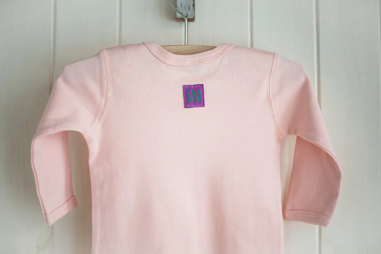 Baby Cat Applique Sleepsuit - coral on pink