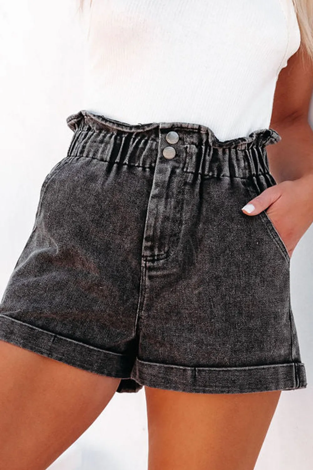 Baker Paperbag Waist Denim Shorts with Pockets