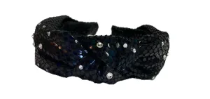 Bari Lynn Black Snakeskin Knot Headband with Swarovksi Crystals