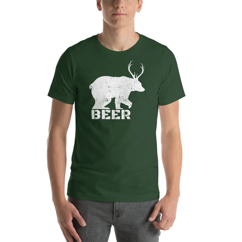 Bear With Deer Antlers Beer Textured Print Short-Sleeve Unisex T-Shirt (11 Colors)