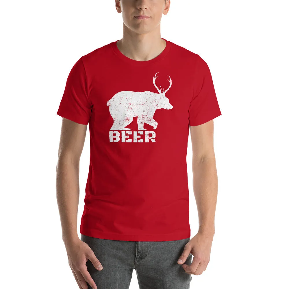 Bear With Deer Antlers Beer Textured Print Short-Sleeve Unisex T-Shirt (11 Colors)