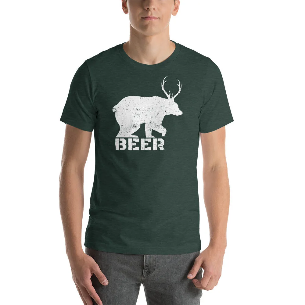 Bear With Deer Antlers Beer Textured Print Short-Sleeve Unisex T-Shirt (11 Colors)