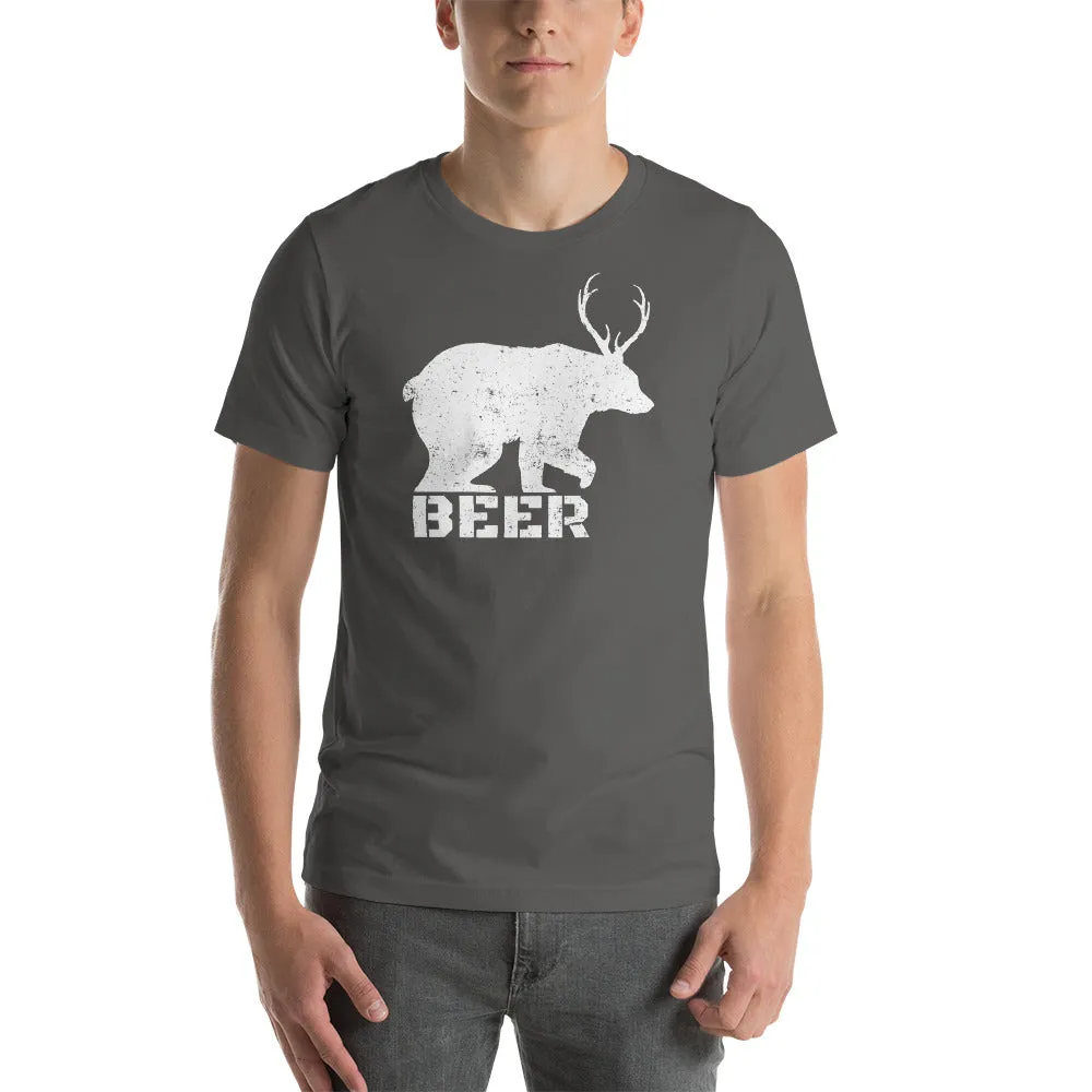 Bear With Deer Antlers Beer Textured Print Short-Sleeve Unisex T-Shirt (11 Colors)