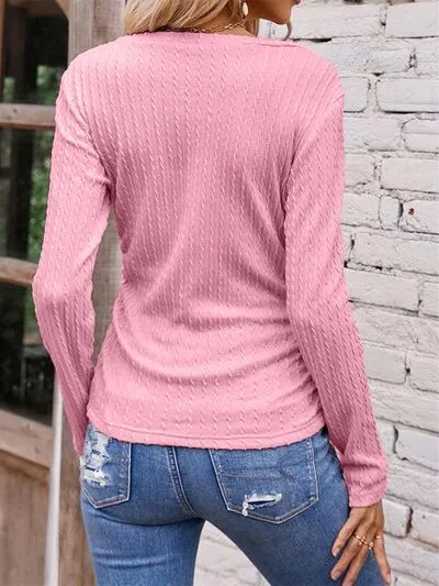 Berklee Textured Ruched V-Neck Long Sleeve T-Shirt