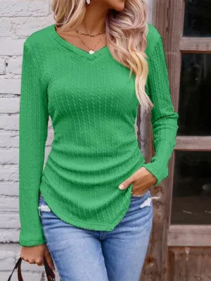Berklee Textured Ruched V-Neck Long Sleeve T-Shirt