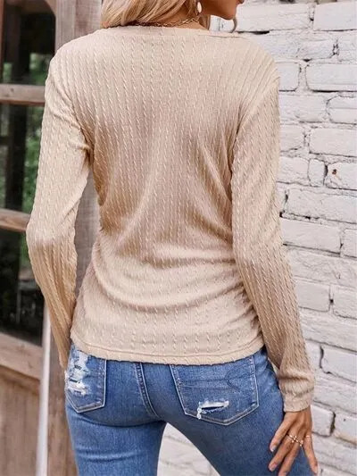 Berklee Textured Ruched V-Neck Long Sleeve T-Shirt