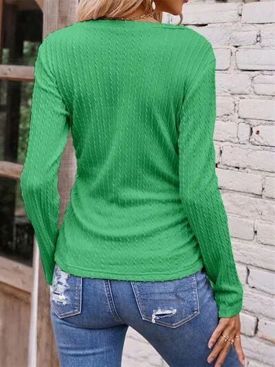 Berklee Textured Ruched V-Neck Long Sleeve T-Shirt
