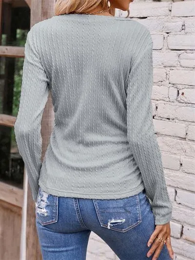 Berklee Textured Ruched V-Neck Long Sleeve T-Shirt