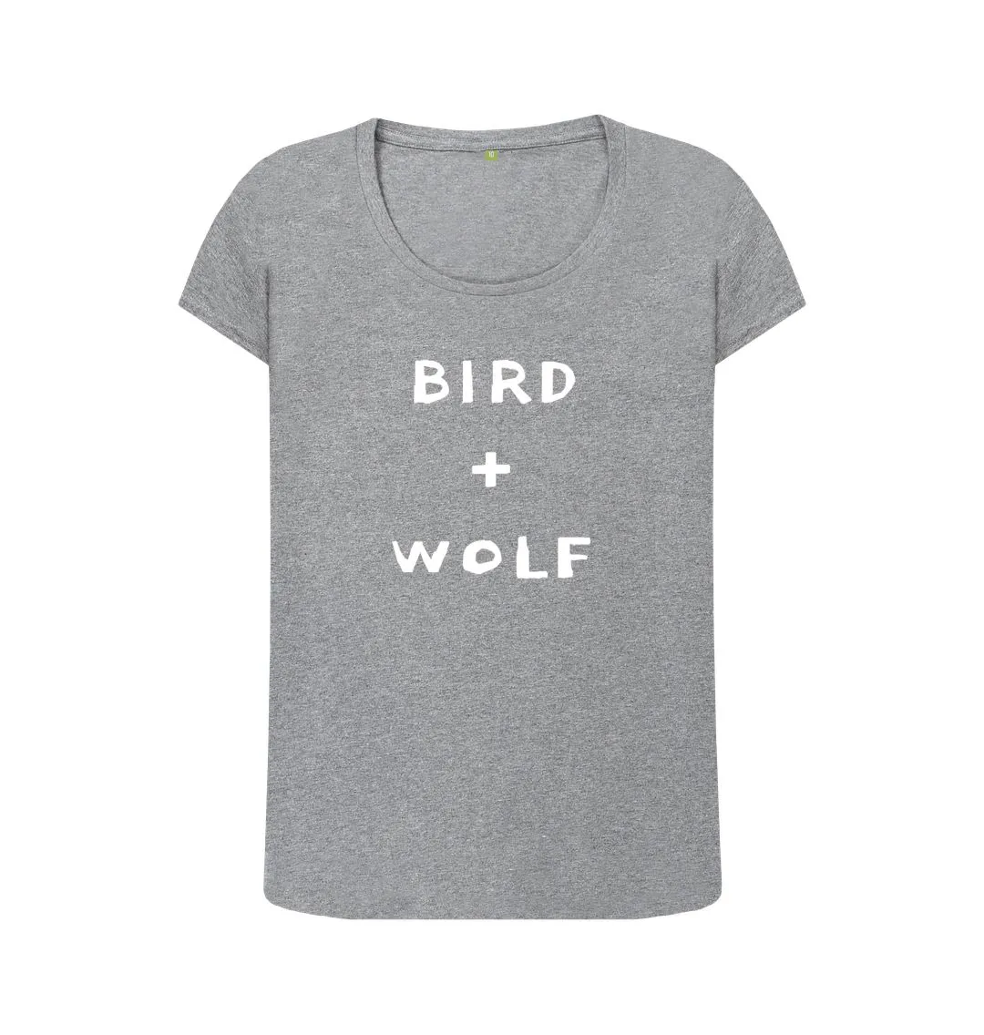 Bird   Wolf Scoop Neck Tee (White lettering)