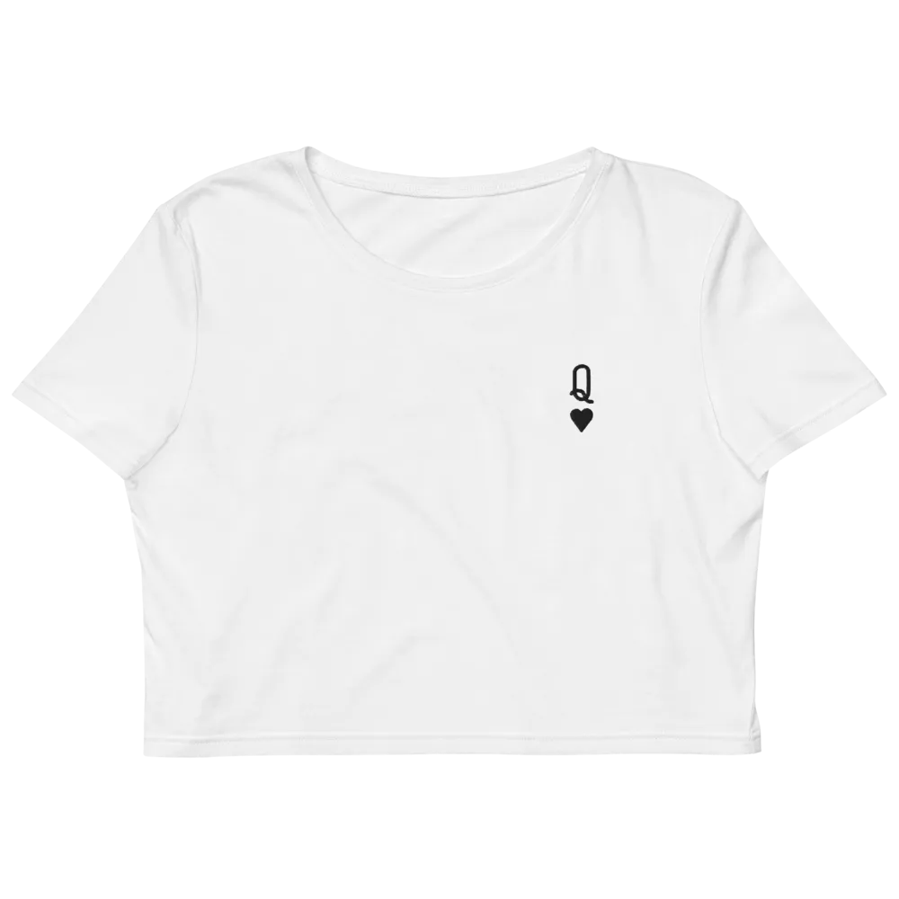 Black Queen Embroidered Organic Crop Top