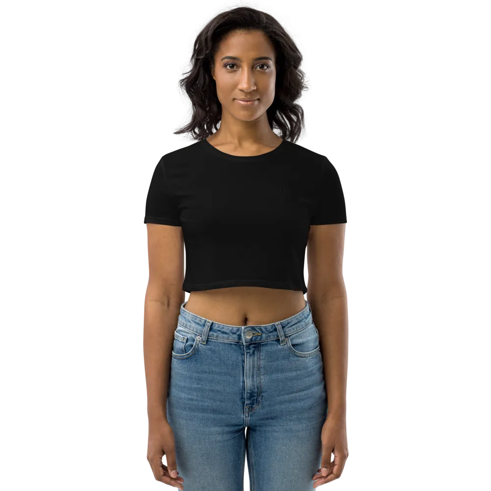 Black Queen Embroidered Organic Crop Top