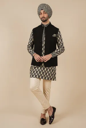 Black Textured Nehru Jacket