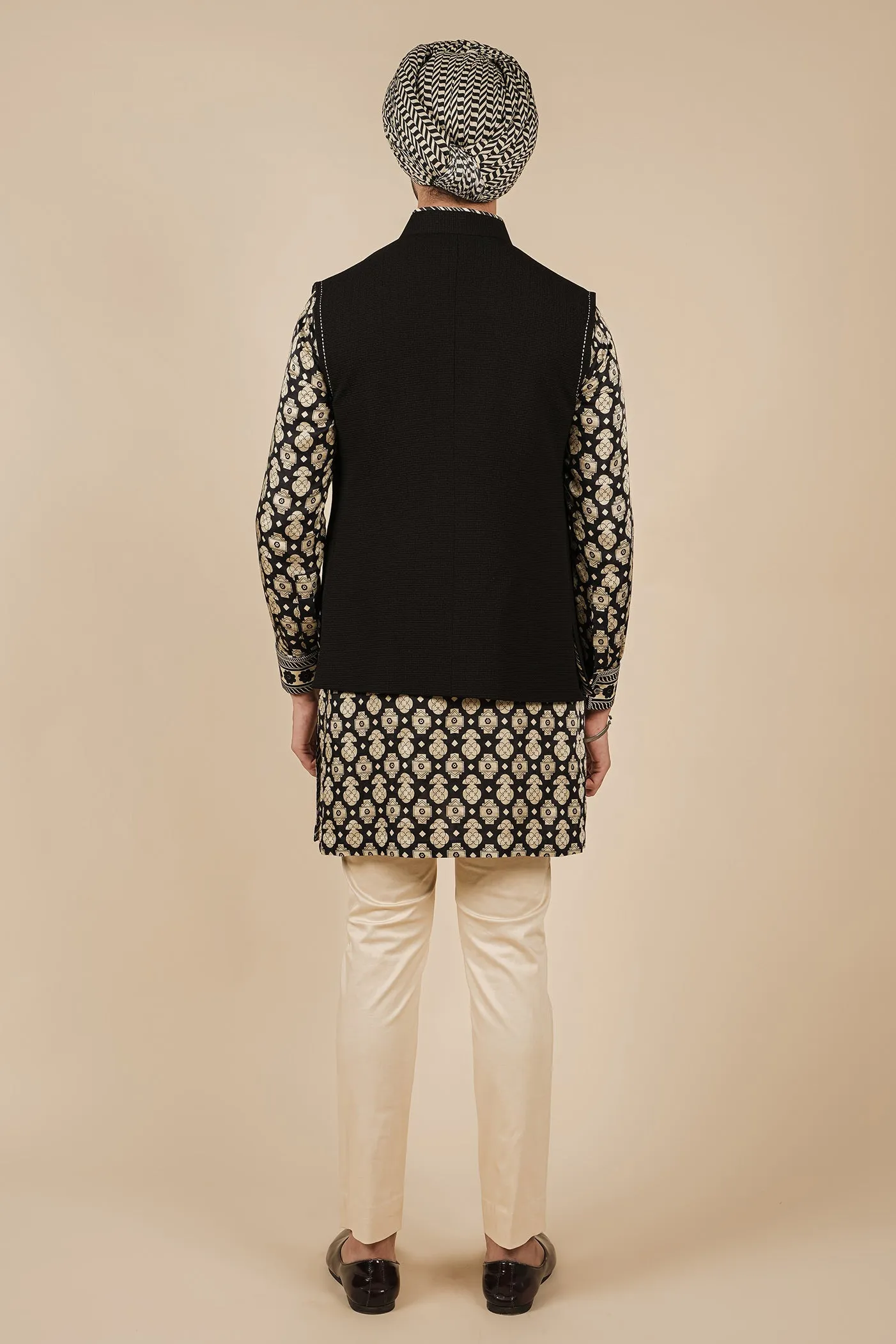 Black Textured Nehru Jacket