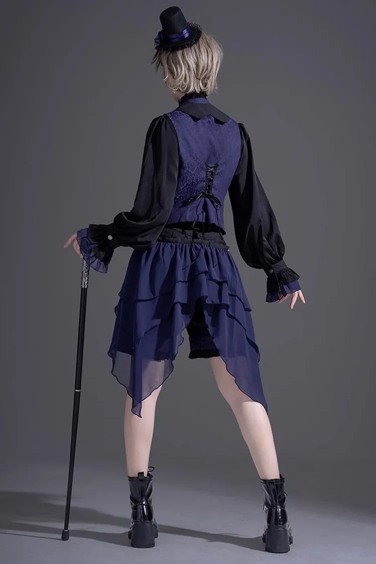 Black/Blue Evil Twins Ouji Prince Handsome Lolita Vest Shirt Shorts Set
