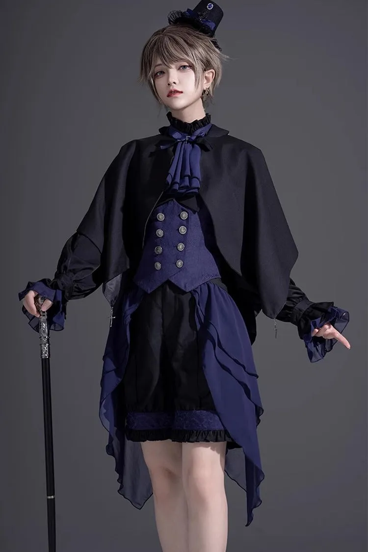 Black/Blue Evil Twins Ouji Prince Handsome Lolita Vest Shirt Shorts Set