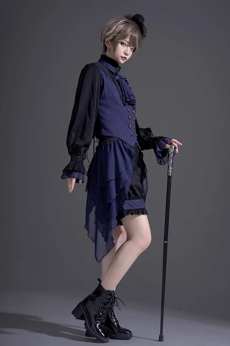Black/Blue Evil Twins Ouji Prince Handsome Lolita Vest Shirt Shorts Set