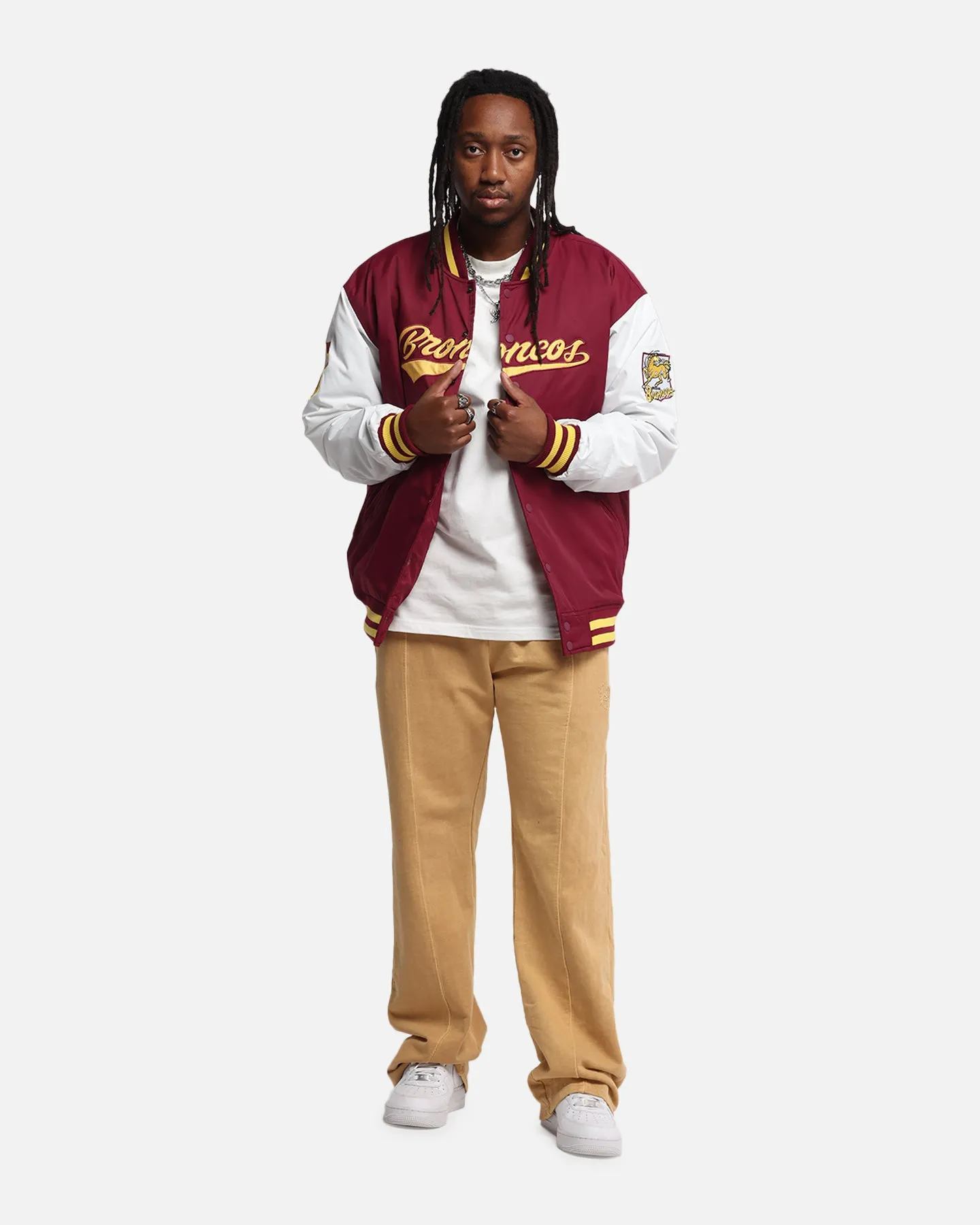 Bleacher Athletic Brisbane Broncos NRL 1908 Baseball Varsity Jacket Official Team Colour