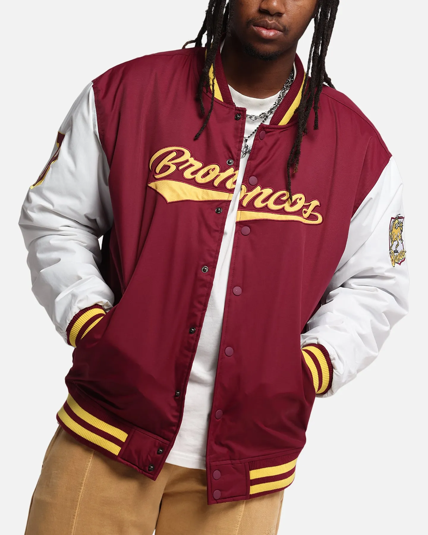Bleacher Athletic Brisbane Broncos NRL 1908 Baseball Varsity Jacket Official Team Colour