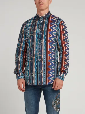 Blue Striped Jacquard Long Sleeve Shirt