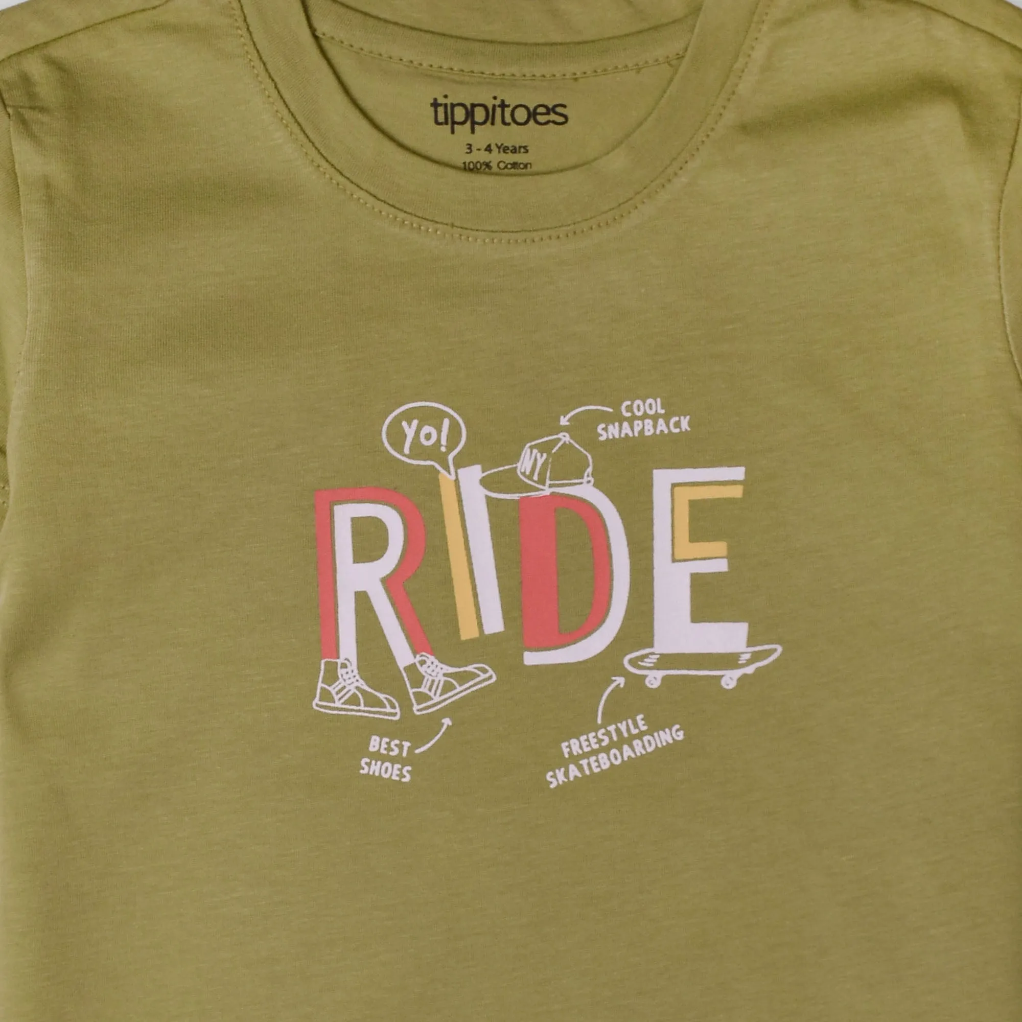 Boys Green Ride Printed Tee