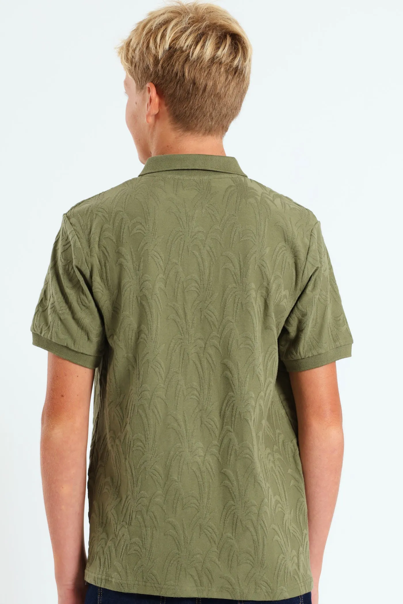 Boys Leafy Textured Golfer - Olive