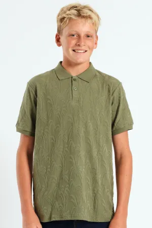 Boys Leafy Textured Golfer - Olive