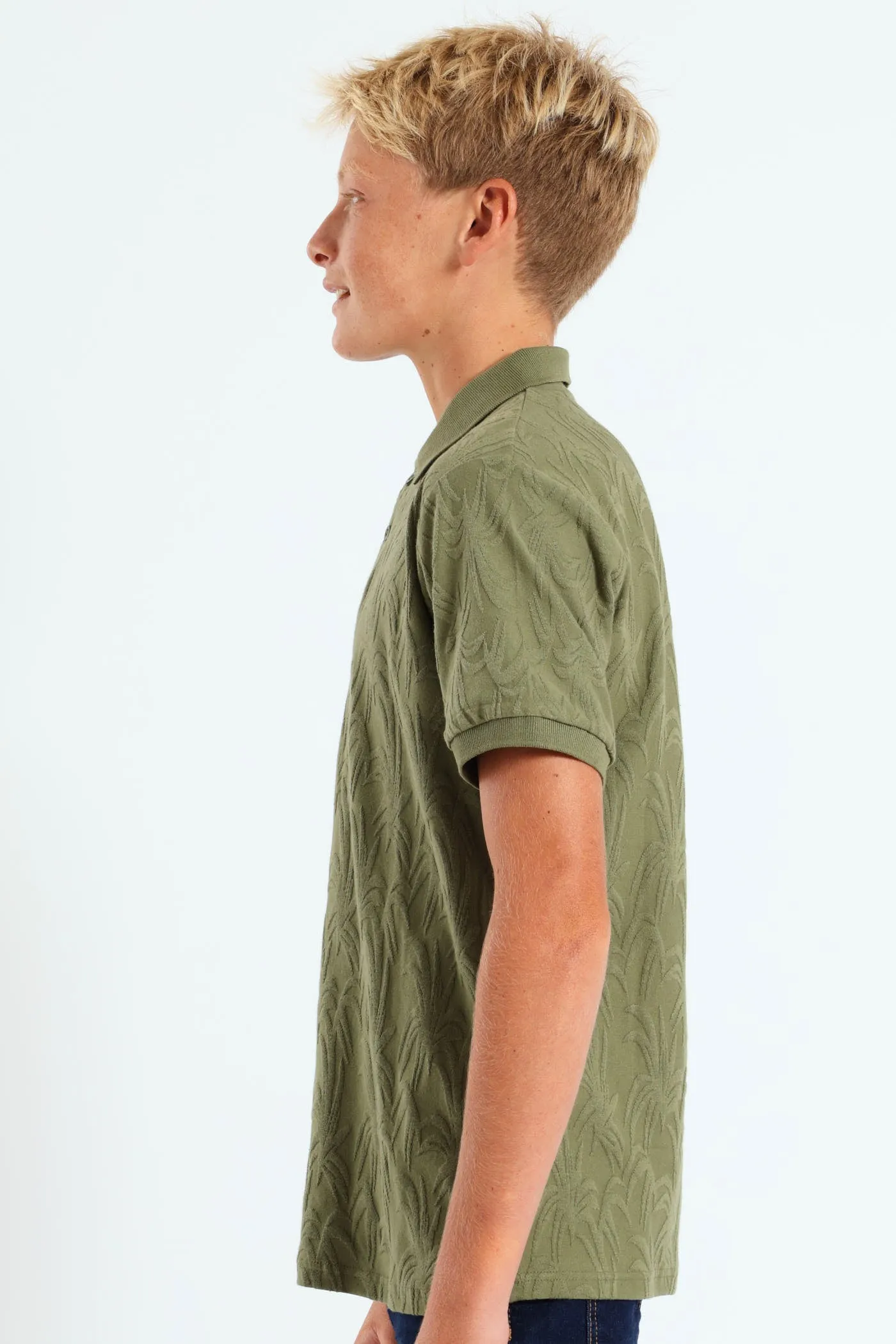 Boys Leafy Textured Golfer - Olive