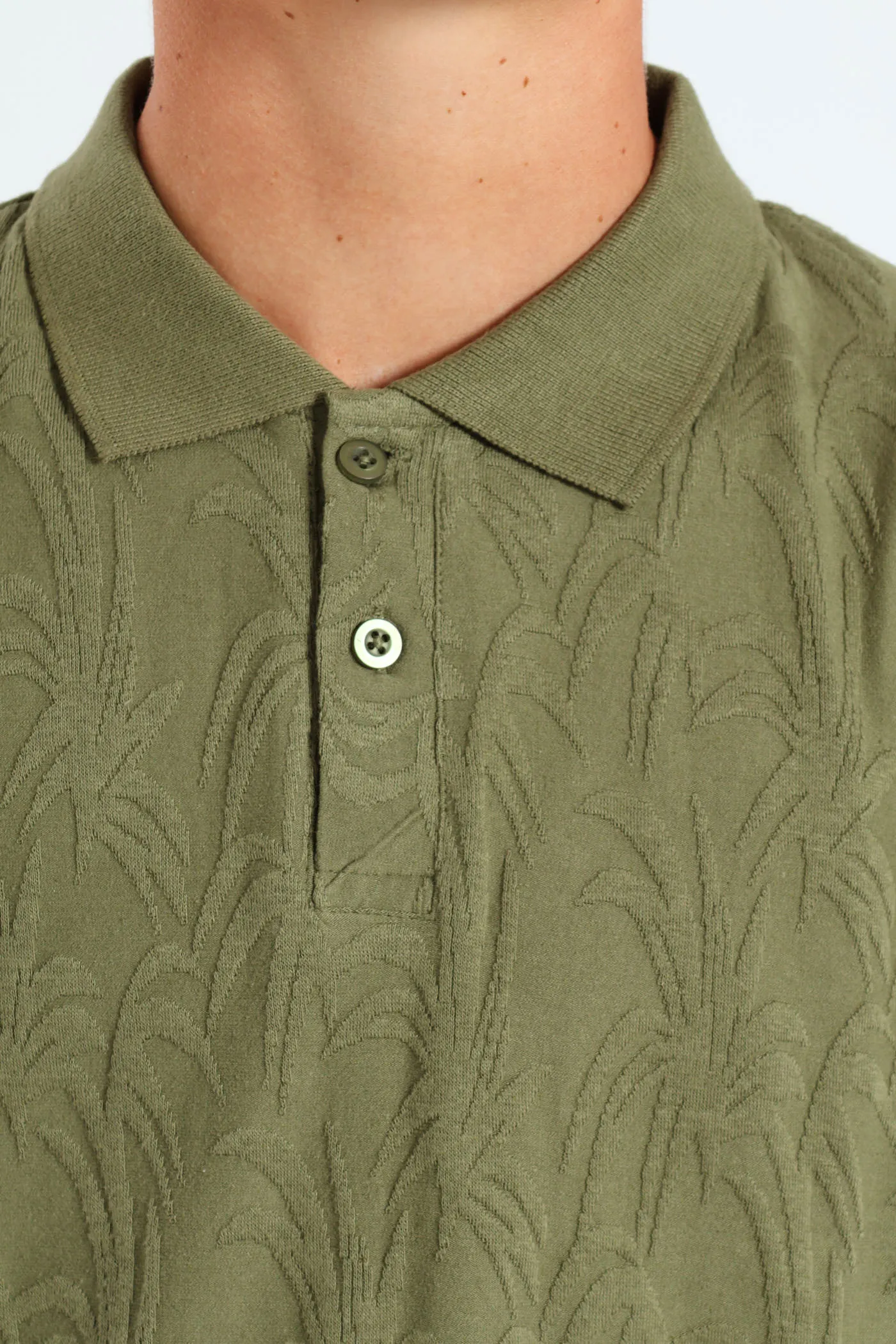 Boys Leafy Textured Golfer - Olive