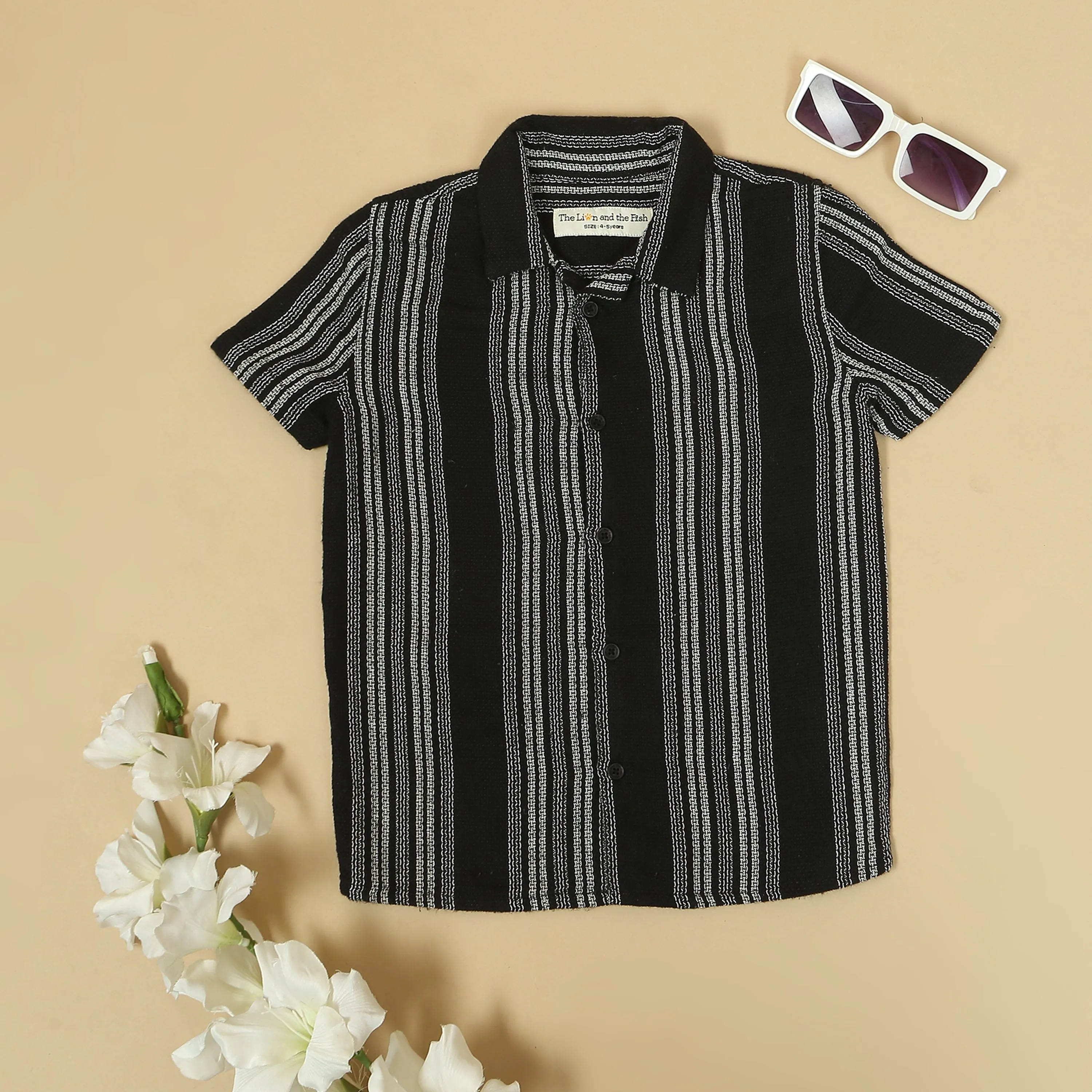 Boys Textured Shirt Black White