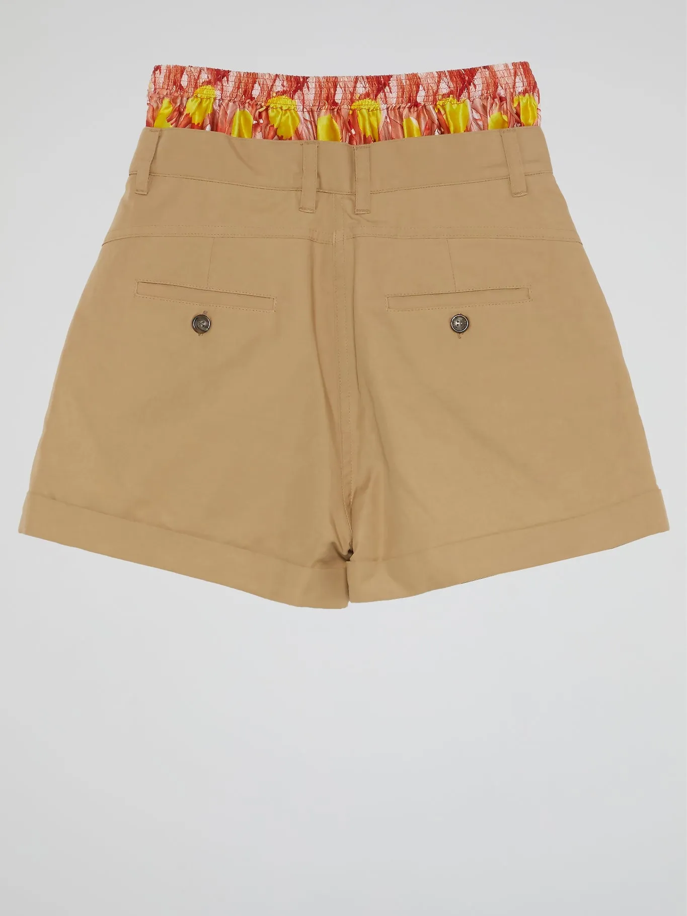 Brown Contrast Waist Shorts