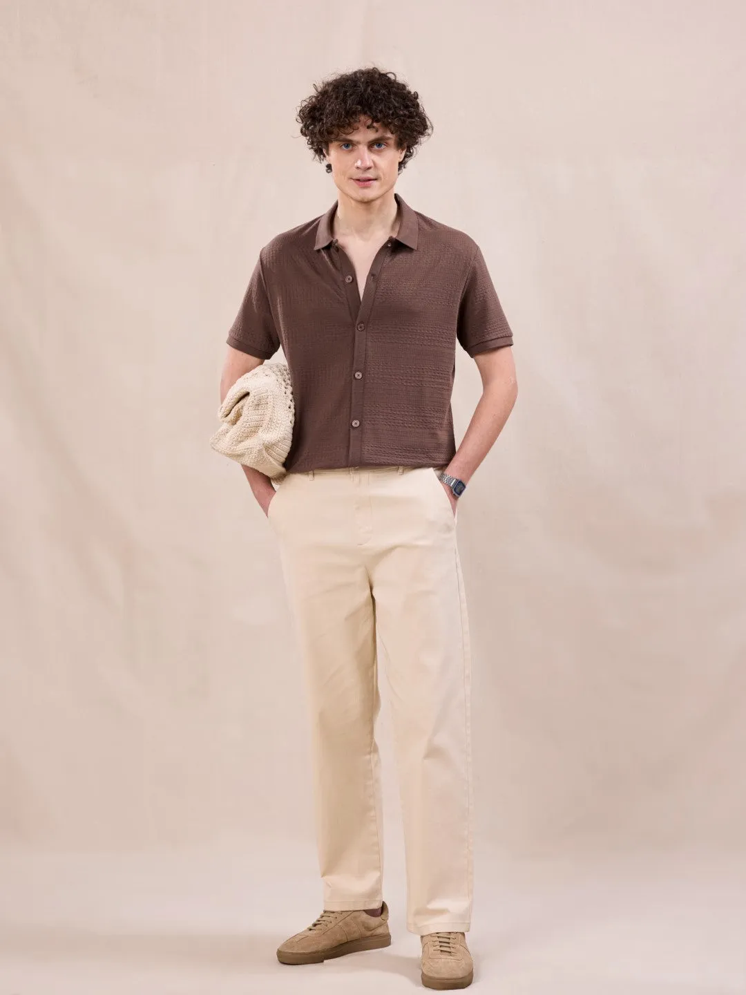 Brown Knitted Half Sleeve Shirt