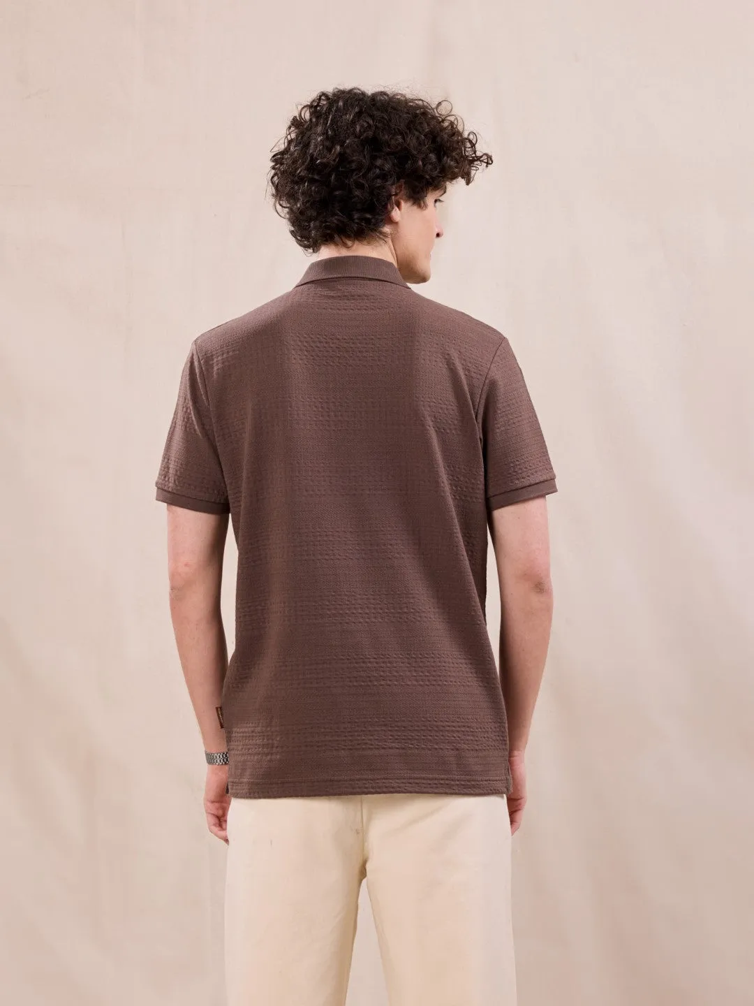 Brown Knitted Half Sleeve Shirt