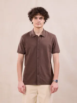 Brown Knitted Half Sleeve Shirt