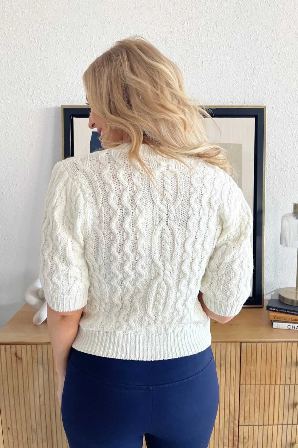 Cable Knit Puff Sleeve Sweater Cardigan