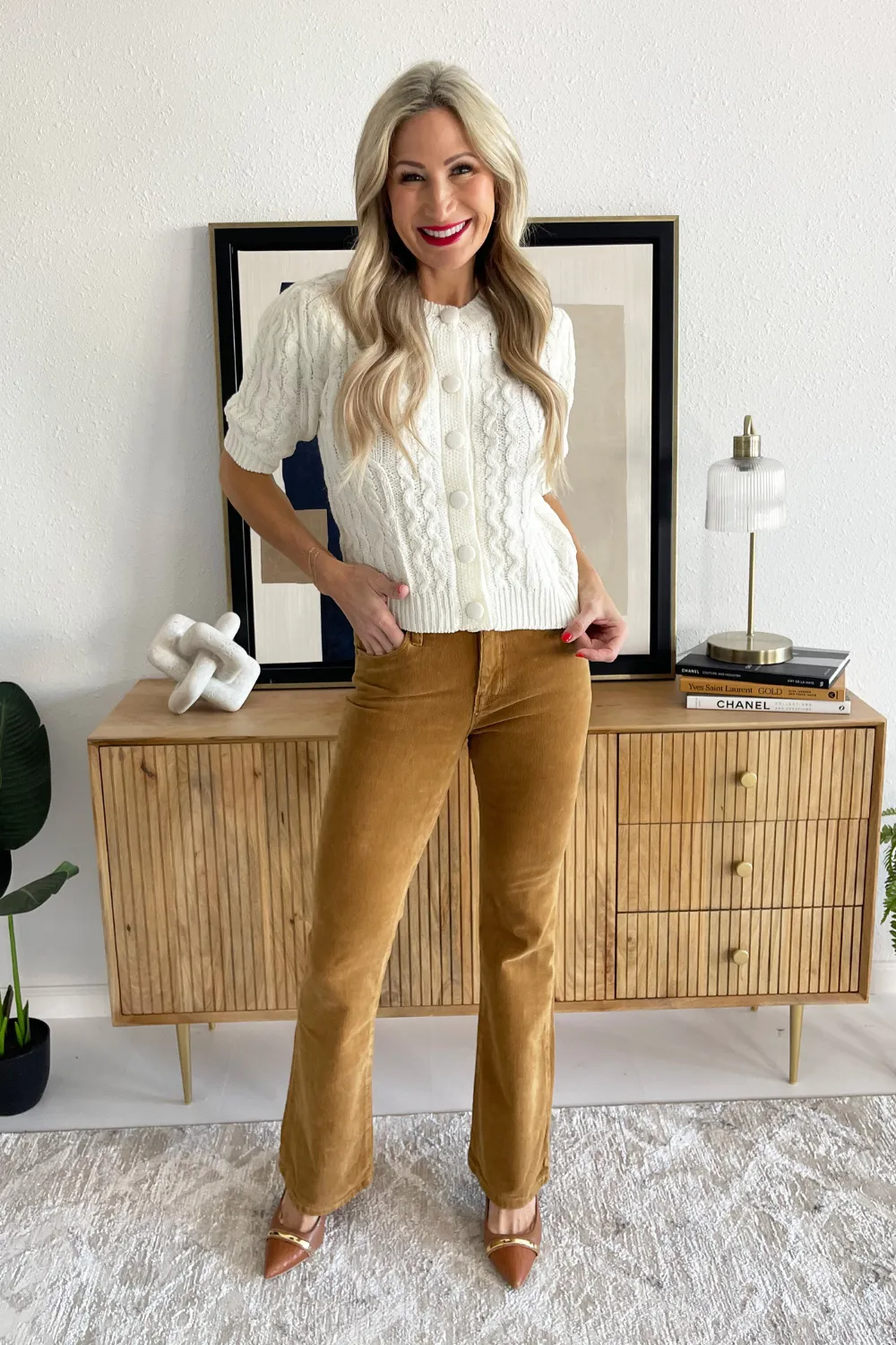 Cable Knit Puff Sleeve Sweater Cardigan