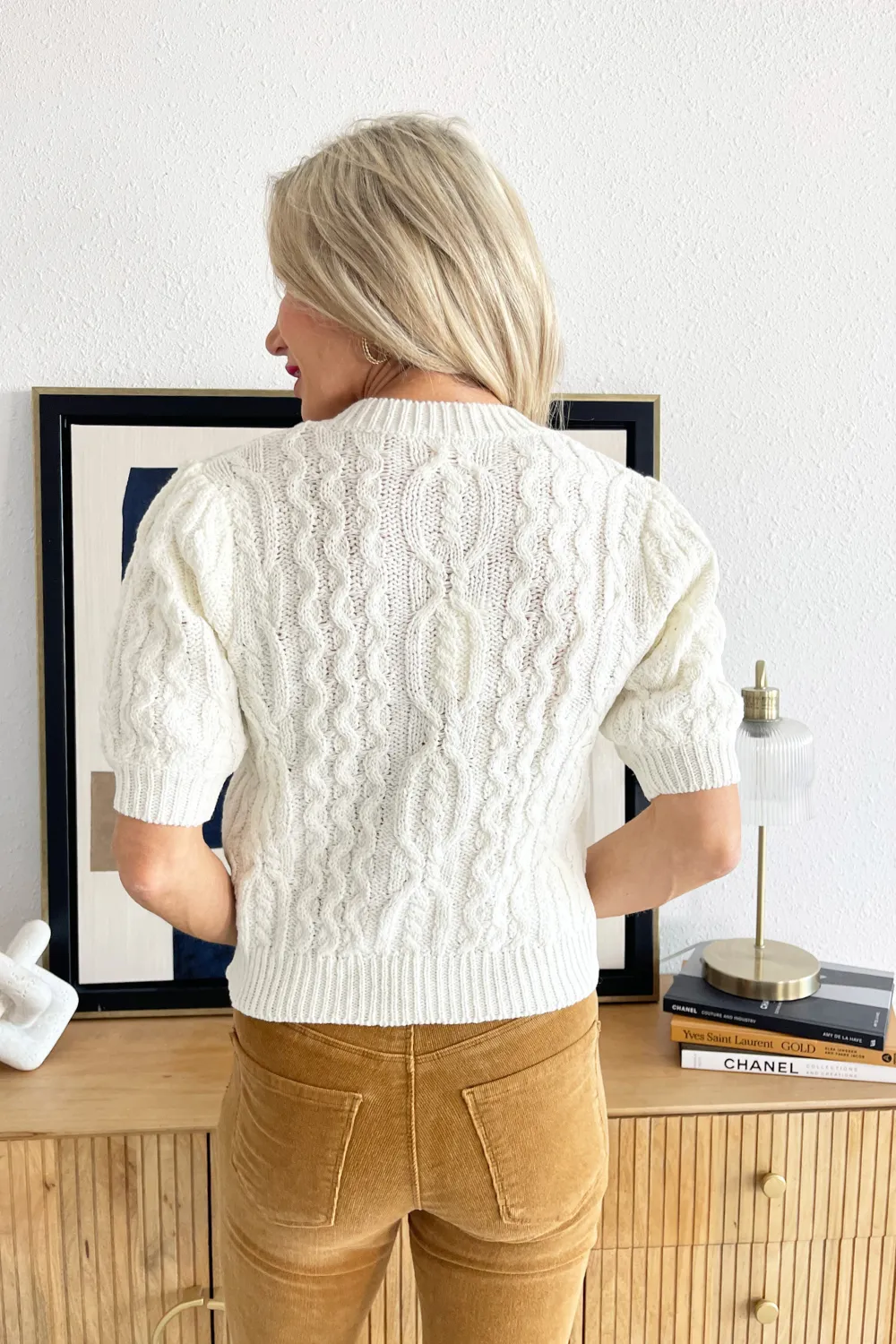 Cable Knit Puff Sleeve Sweater Cardigan